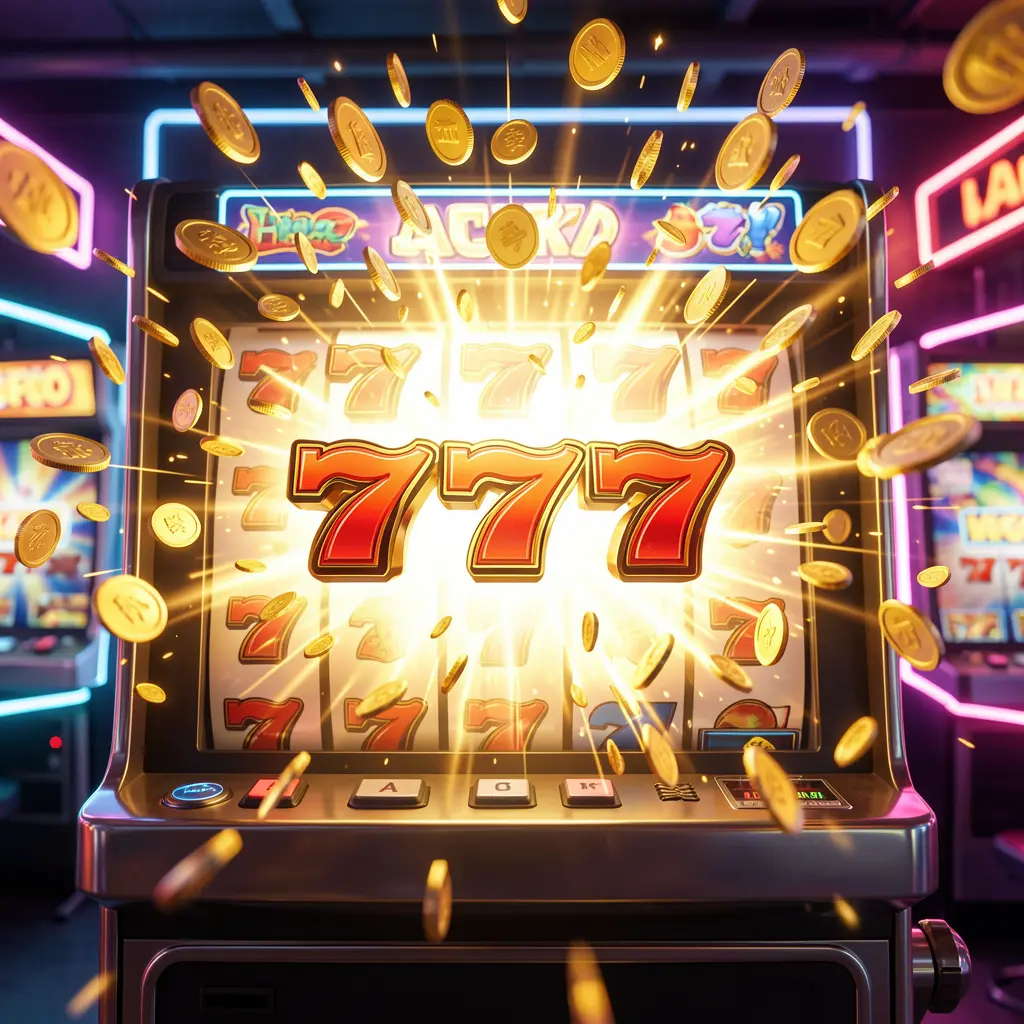 Close up view of luxury slot reels showing triple sevens and scattered gold coins highlighting high end slot action at 83OK casino
